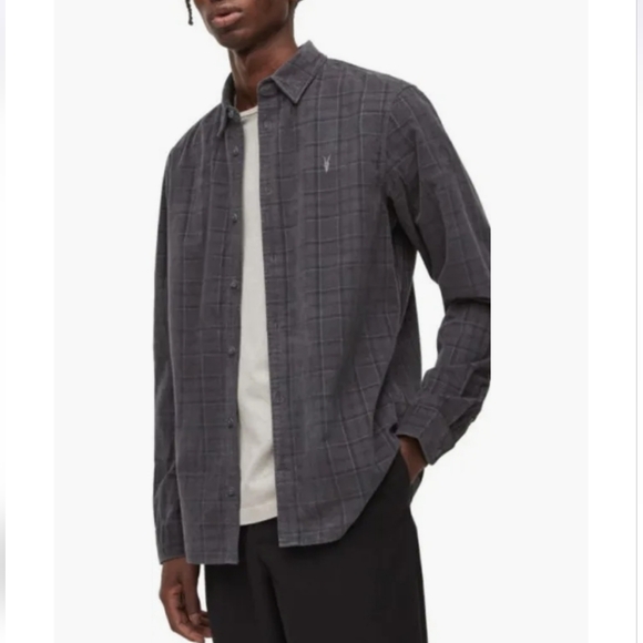 All Saints Other - All Saints Eno Slim Fit Plaid Corduroy Button-Up Shirt in Tarnished Grey